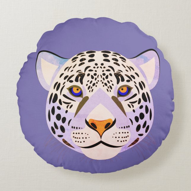  Lilac & Orange Leopard Head Throw Pillow (Front)