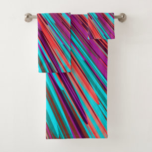 Lilac Orange Teal Abstract Geometric Feathers Bath Towel Set