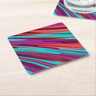 Lilac Orange Teal Abstract Geometric Feathers Square Paper Coaster