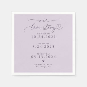 Lilac Our Love Story Elegant Script Wedding Napkin