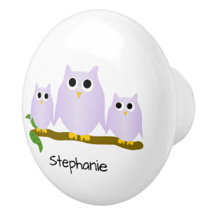 Lilac Owl Design Personalised Ceramic Knob