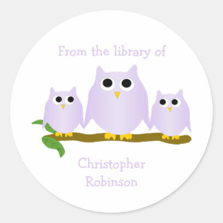 Lilac Owls Design Bookplate Classic Round Sticker