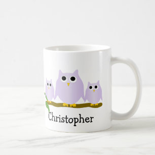 Lilac Owls Design Personalised Coffee Mug