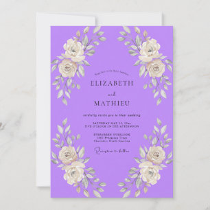 Lilac Painted Rose Wedding Invitation
