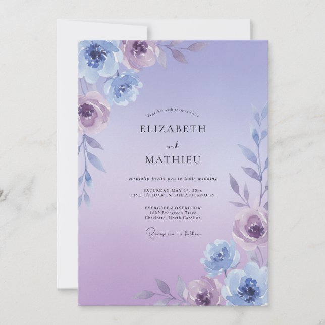 Lilac Painted Violet Wedding Invitation (Front)
