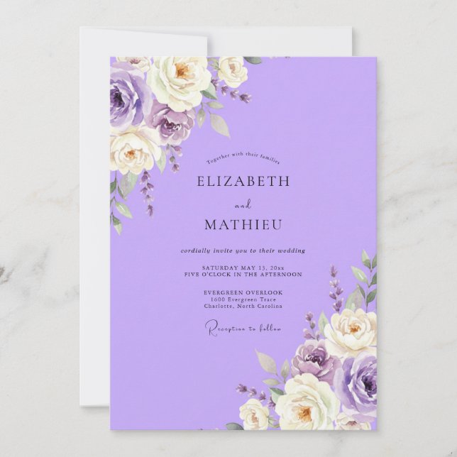 Lilac Painted Wildflower Wedding Invitation (Front)