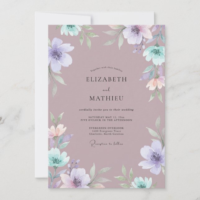 Lilac Painterly Flourish Wedding Invitation (Front)