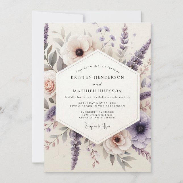 Lilac Painterly Meadow Wedding Invitation (Front)