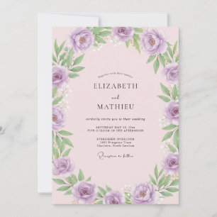 Lilac Pale Pink Leafy Wedding Invitation