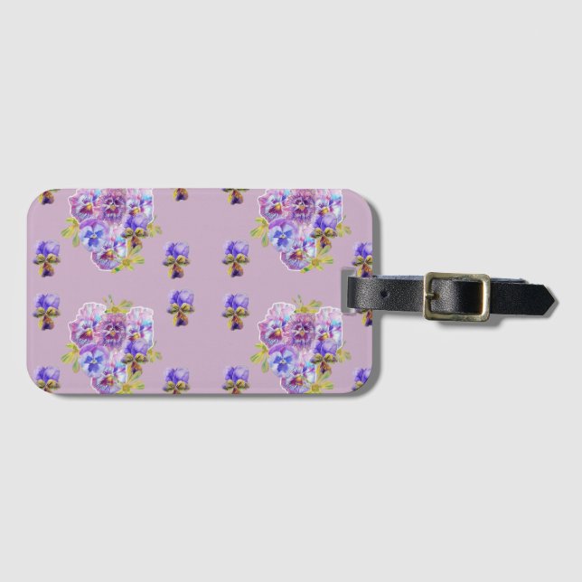 Lilac Pansy Viola Floral Pattern Luggage Tag (Front Horizontal)