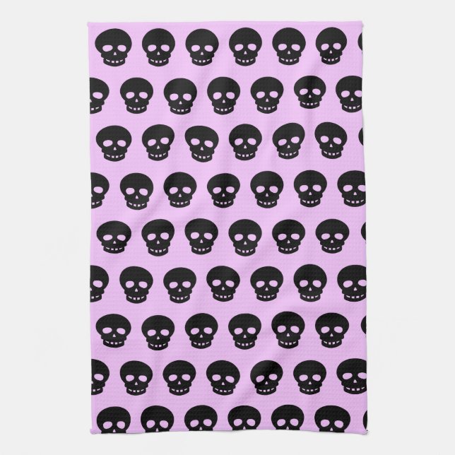 Lilac Pastel Goth Skulls Kitchen Towel (Vertical)