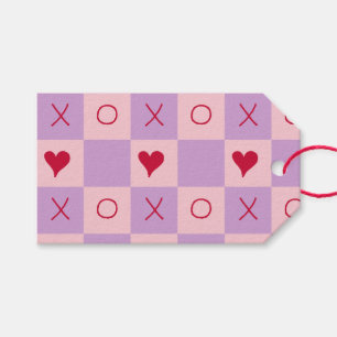 Lilac Pastel Pink XO heart Chequered Gift Tags
