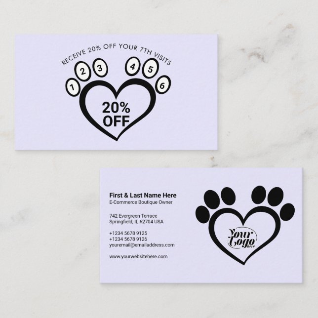 Lilac Paw Pet Grooming Vet Loyalty Business Card (Front/Back)