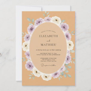Lilac Peach Botanical Watercolor Wedding Invitation