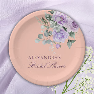 Lilac Peach Floral Peony Bridal Shower Paper Plate