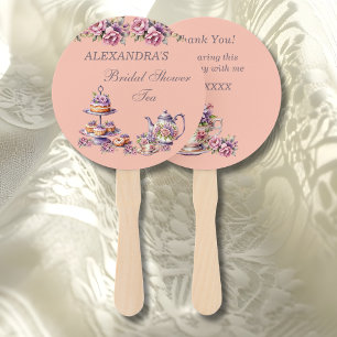 Lilac Peach Floral Tea Party Bridal Shower Hand Fan