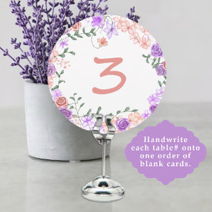 Lilac & Peach Floral Wedding Table Number Sign