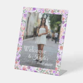 Lilac Peach Rose Border Bridal Shower Welcome Sign