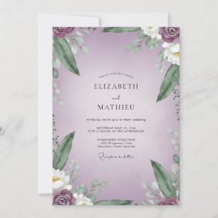 Lilac Pearl White Leafy Wedding Invitation