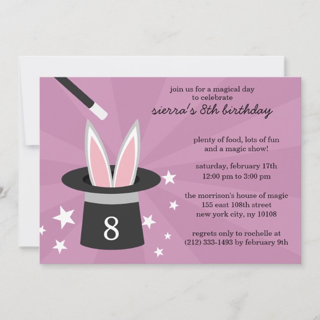Lilac Peek-a-Boo Rabbit Custom Magic Birthday Part Invitation (Front)