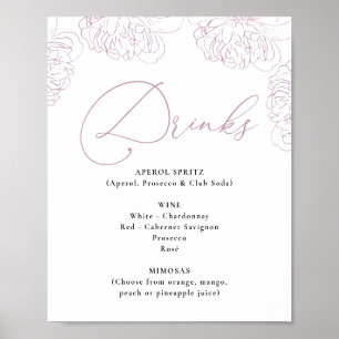 Lilac Peonies Floral Bridal Shower Drinks Menu Poster