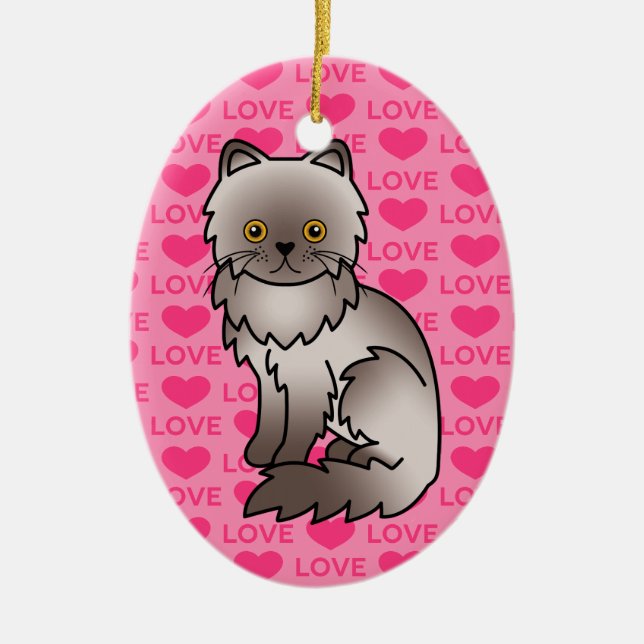 Lilac Persian Cat Love Ceramic Tree Decoration (Front)