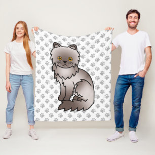 Lilac Persian Cute Cartoon Cat & Paws Fleece Blanket
