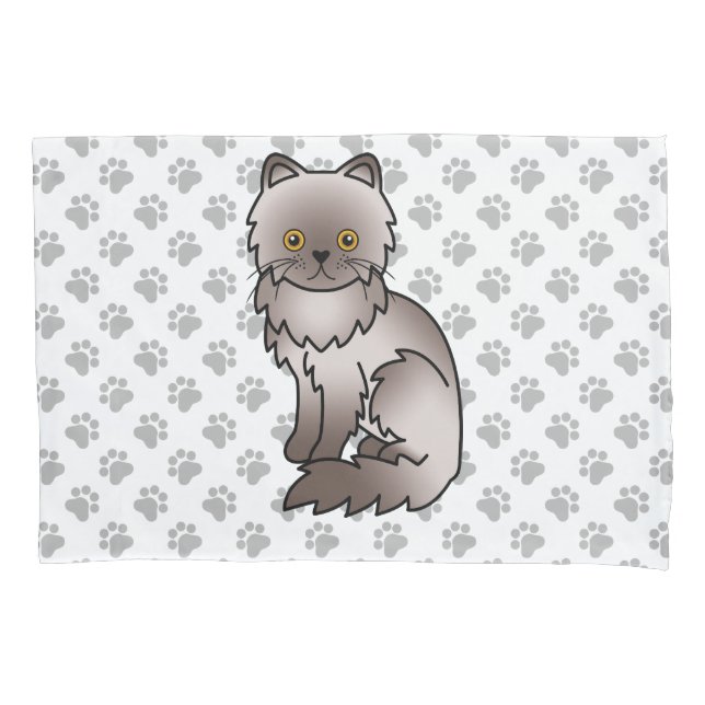 Lilac Persian Cute Cartoon Cat & Paws Pillowcase (Front)