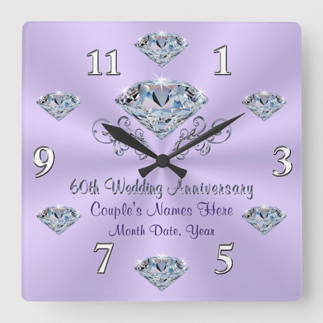 Lilac  Personalised Diamond Anniversary Gift Clock (Front)