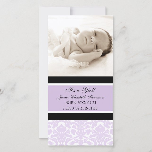 Lilac Photo Template New Baby Birth Announcement (Front)