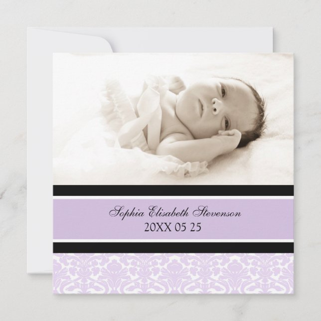 Lilac Photo Template New Baby Birth Announcement (Front)