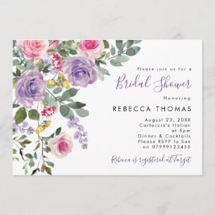 lilac pink blush florals bridal shower invitation