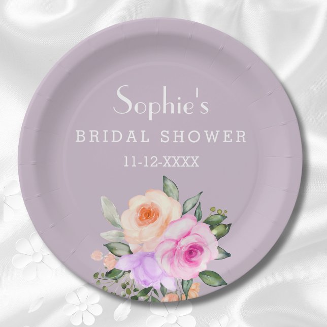 Lilac Pink Bright Floral Roses Bridal Shower Paper Plate (Creator Uploaded)
