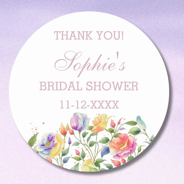 Lilac Pink Bright Roses Bridal Shower Thank You Classic Round Sticker (Creator Uploaded)