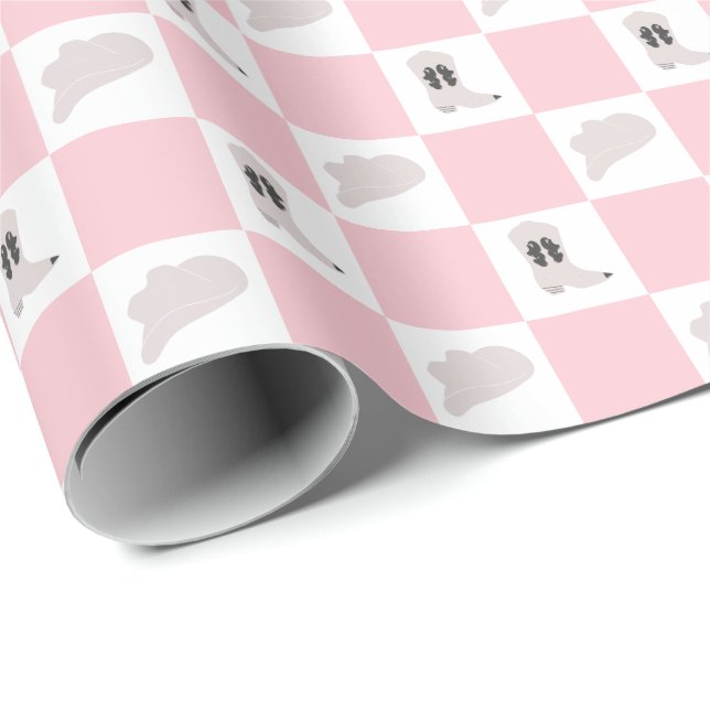 Lilac Pink Chequered Cowgirl Rodeo Pattern Wrapping Paper (Roll Corner)