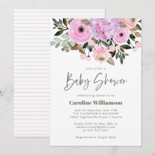Lilac Pink Floral Bouquet Cute Baby Shower Invitation