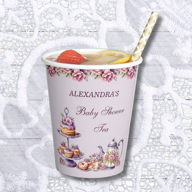 Lilac Pink Floral Tea Party Baby Shower Paper Cups (Creator Uploaded)