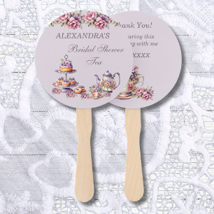 Lilac Pink Floral Tea Party Bridal Shower Hand Fan