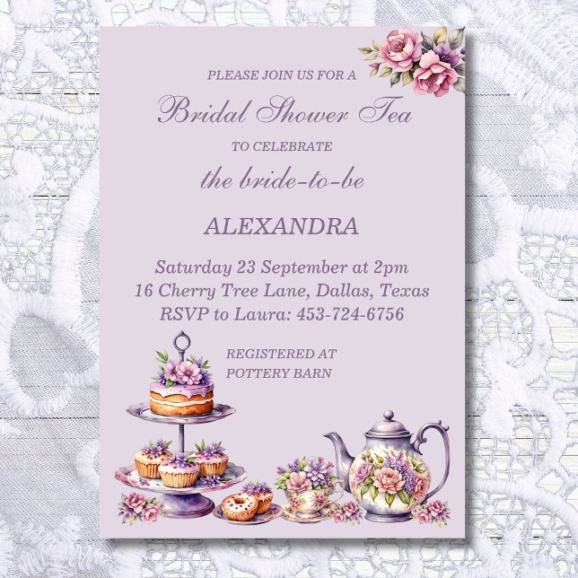 Lilac Pink Floral Whimsical Tea Bridal Shower  Invitation (Creator Uploaded)