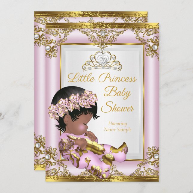 Lilac Pink Gold Princess Baby Shower Ethnic Invitation (Front/Back)