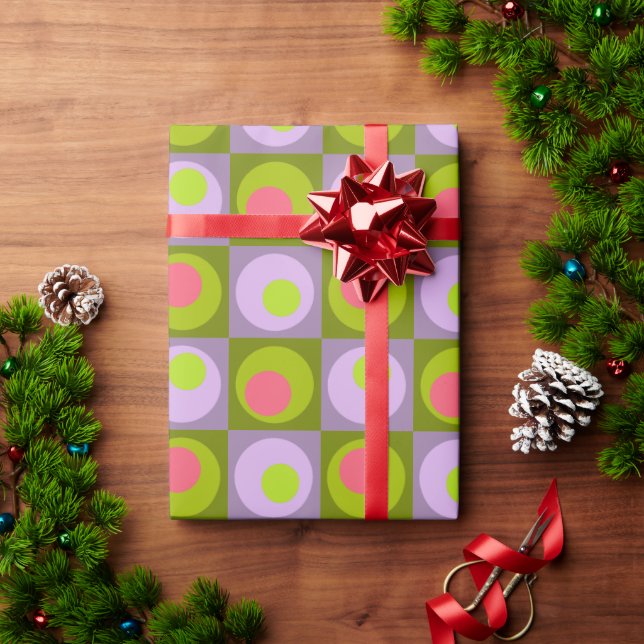 Lilac Pink Green Square Dot Geometric Patterned  W Wrapping Paper (Holiday Gift)