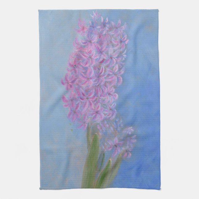 Lilac Pink Hyacinth painting  Tea Towel (Vertical)