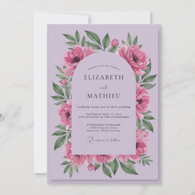 Lilac Pink Peony Wedding Invitation (Front)