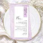 Lilac Pink Personalised with Guest Name Elegant Menu<br><div class="desc">Why spend in place cards and menu cards when you can have an elegant All-in-one elegant Menu personalised with each guest's name, or the name of the guest of honour! Contemporary, simple, and elegant design with beautiful modern handwritten calligraphy. The stripe on the top right corner is in a lilac...</div>