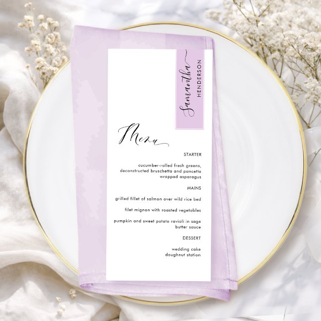 Lilac Pink Personalised with Guest Name Elegant Menu (Creator Uploaded)