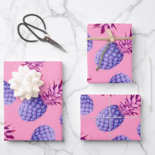 Lilac & Pink Pineapples Pattern Wrapping Paper Sheet