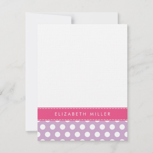 Lilac & Pink Ribbon Polka Dots Monogram Note Card (Front)