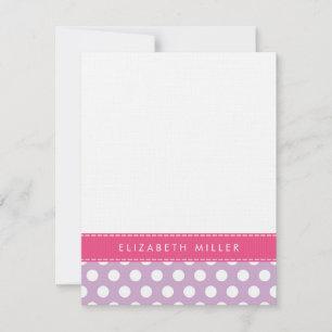 Lilac & Pink Ribbon Polka Dots Monogram Note Card