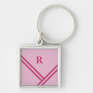 Lilac Pink Stripes Trending Colours Monogram Key Ring
