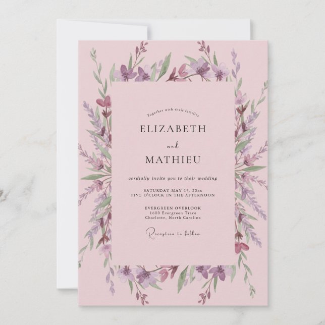 Lilac Pink Wildflower Wedding Invitation (Front)